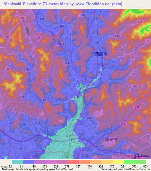Nishiwaki,Japan Elevation Map