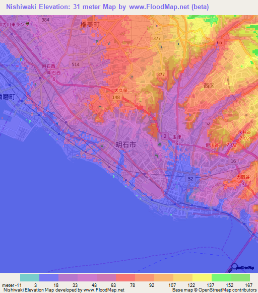 Nishiwaki,Japan Elevation Map