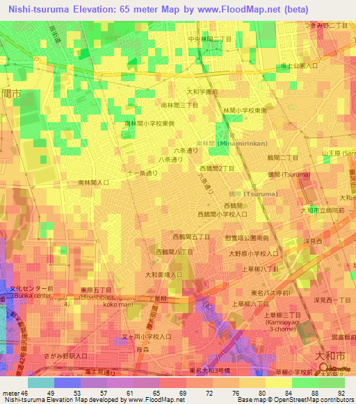 Nishi-tsuruma,Japan Elevation Map