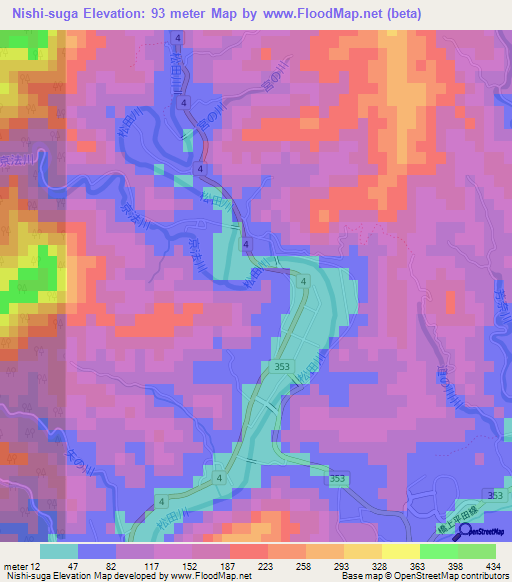 Nishi-suga,Japan Elevation Map