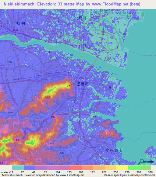Nishi-shimmachi,Japan Elevation Map