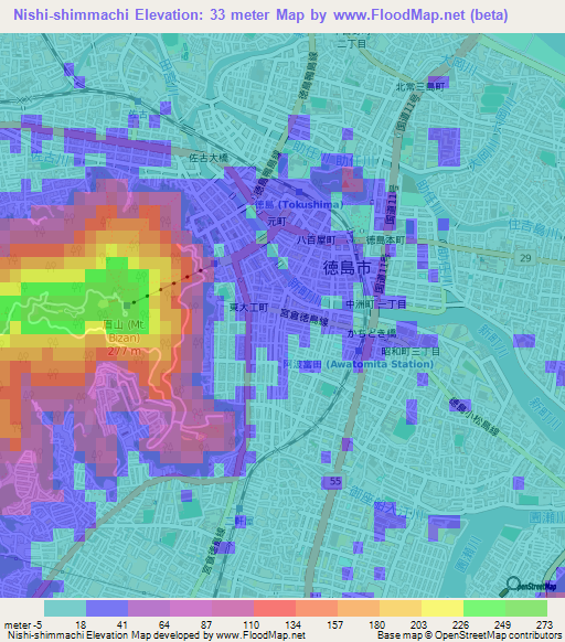 Nishi-shimmachi,Japan Elevation Map
