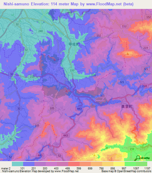 Nishi-samuno,Japan Elevation Map