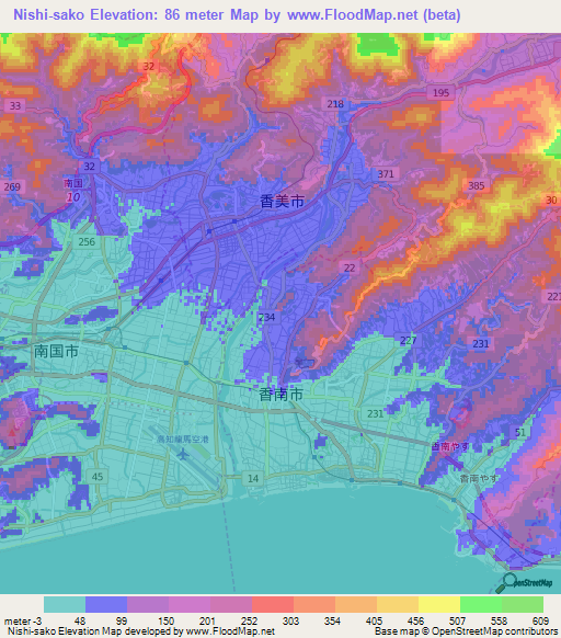 Nishi-sako,Japan Elevation Map