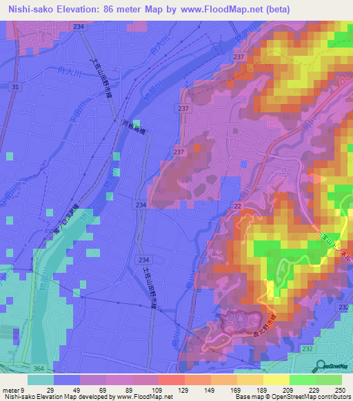 Nishi-sako,Japan Elevation Map
