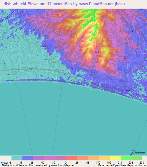 Nishi-obuchi,Japan Elevation Map