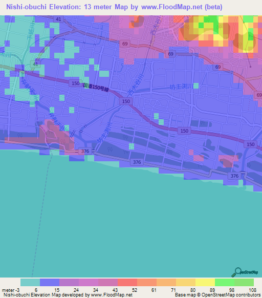 Nishi-obuchi,Japan Elevation Map