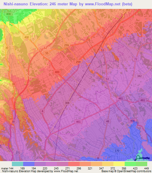 Nishi-nasuno,Japan Elevation Map