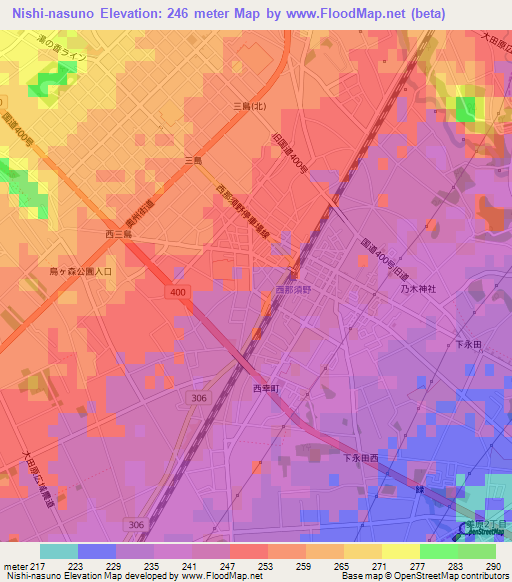 Nishi-nasuno,Japan Elevation Map