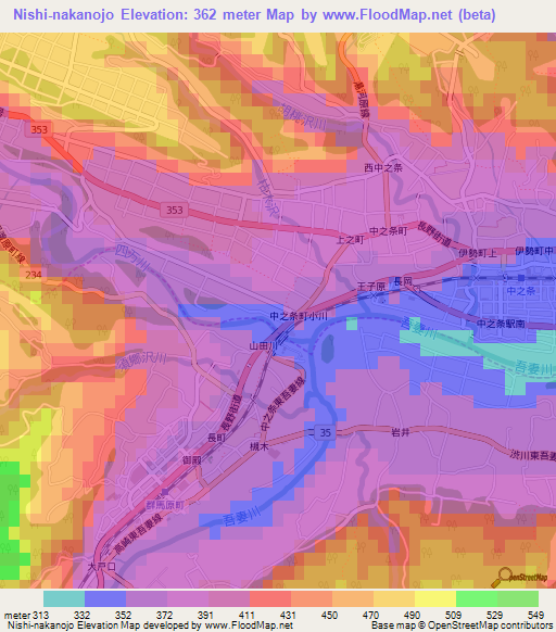 Nishi-nakanojo,Japan Elevation Map