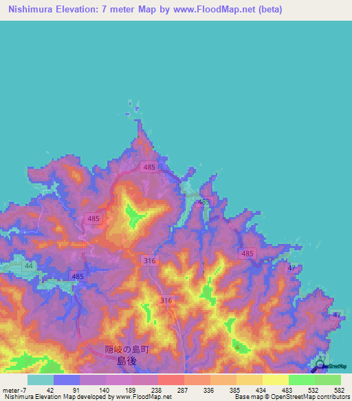 Nishimura,Japan Elevation Map