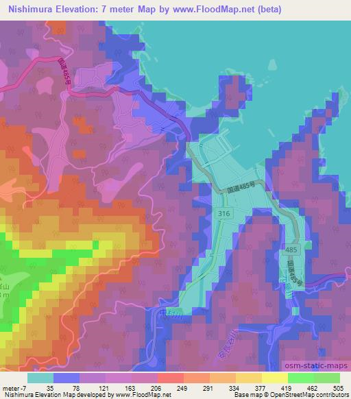 Nishimura,Japan Elevation Map