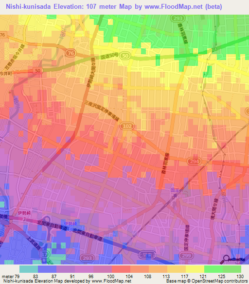 Nishi-kunisada,Japan Elevation Map