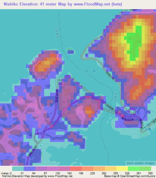 Nishiko,Japan Elevation Map