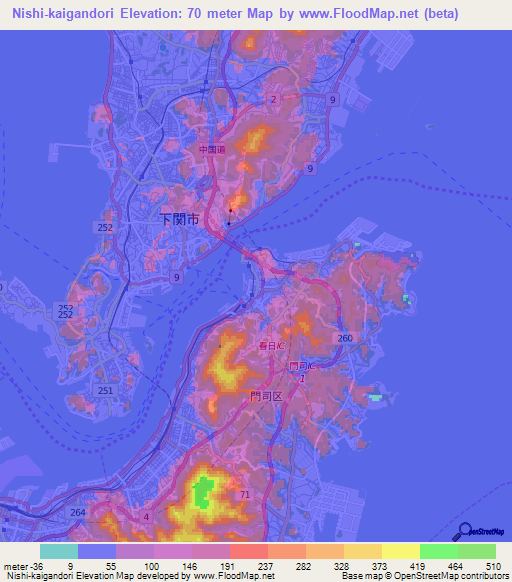 Nishi-kaigandori,Japan Elevation Map