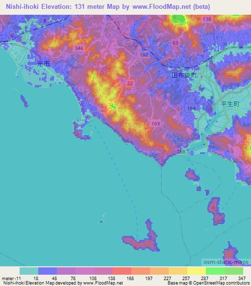 Nishi-ihoki,Japan Elevation Map