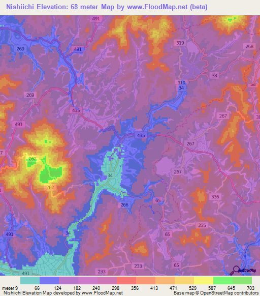 Nishiichi,Japan Elevation Map