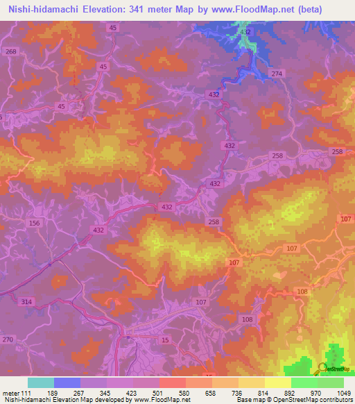 Nishi-hidamachi,Japan Elevation Map