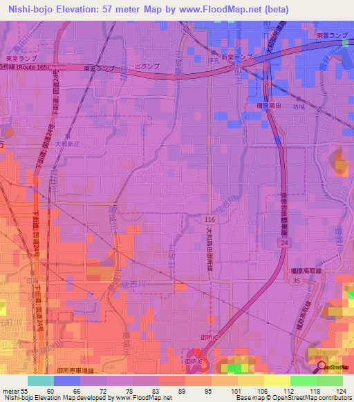 Nishi-bojo,Japan Elevation Map