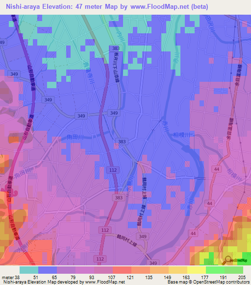 Nishi-araya,Japan Elevation Map
