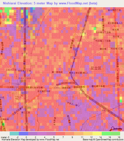 Nishiarai,Japan Elevation Map