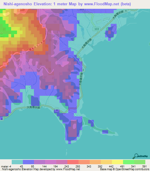 Nishi-agenosho,Japan Elevation Map