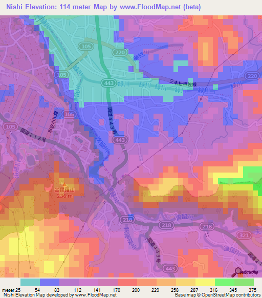 Nishi,Japan Elevation Map