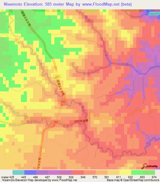 Nisemoto,Japan Elevation Map