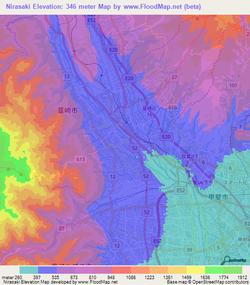 Nirasaki,Japan Elevation Map