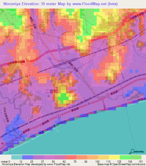 Ninomiya,Japan Elevation Map