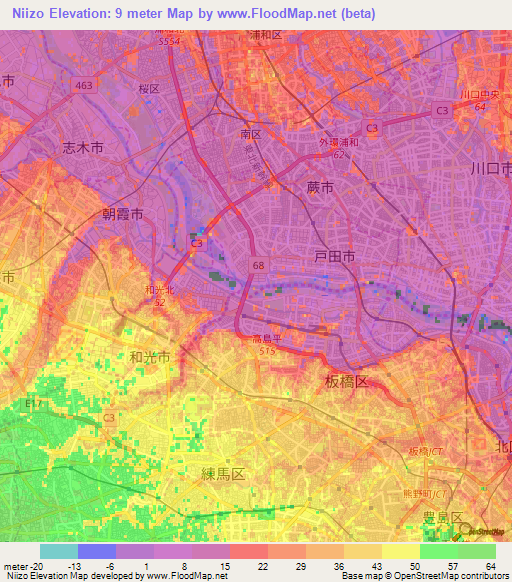 Niizo,Japan Elevation Map