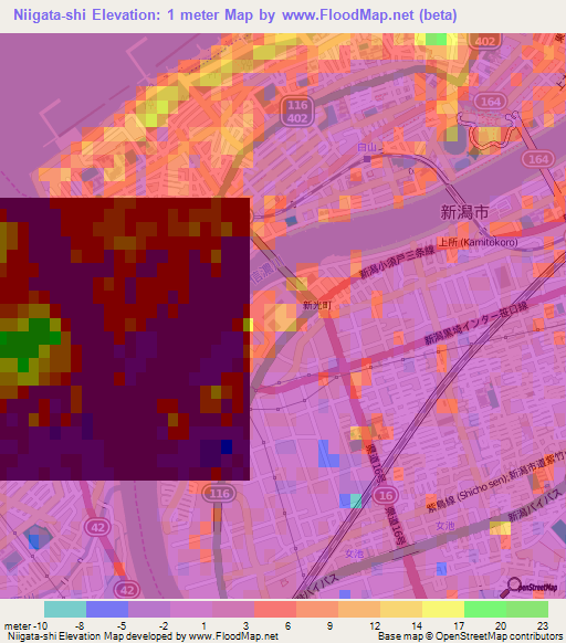Niigata-shi,Japan Elevation Map