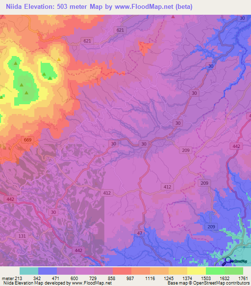 Niida,Japan Elevation Map