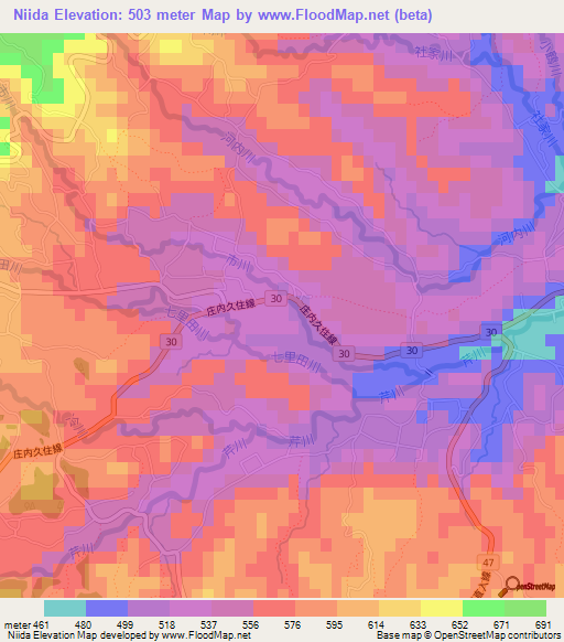 Niida,Japan Elevation Map