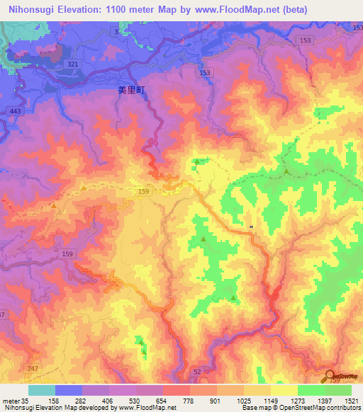 Nihonsugi,Japan Elevation Map