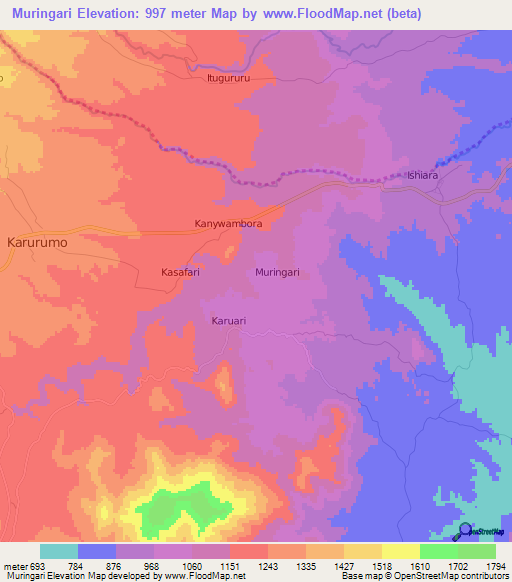 Muringari,Kenya Elevation Map