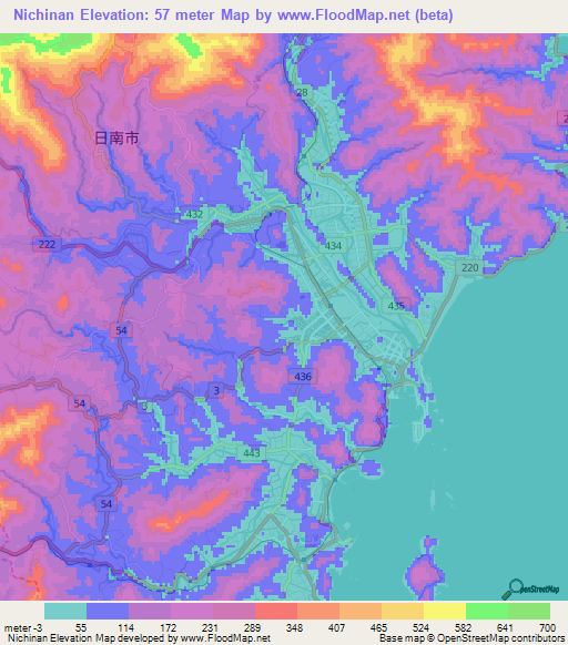 Nichinan,Japan Elevation Map