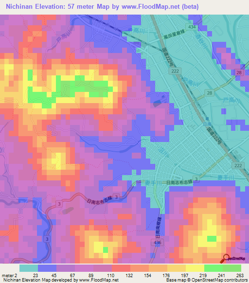 Nichinan,Japan Elevation Map
