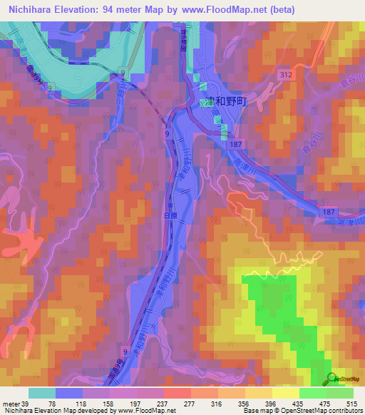 Nichihara,Japan Elevation Map