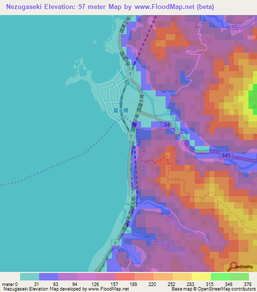 Nezugaseki,Japan Elevation Map