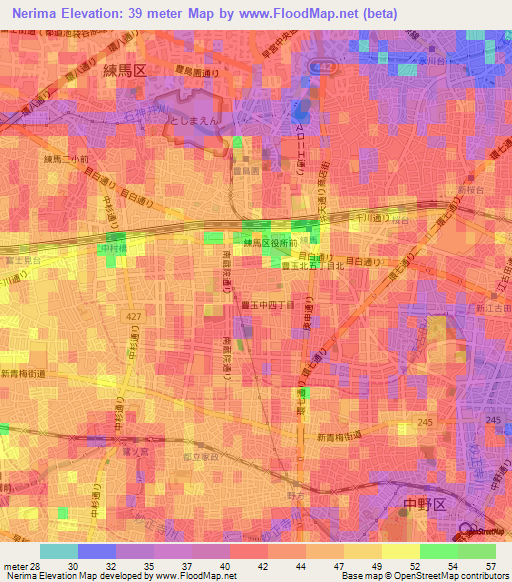 Nerima,Japan Elevation Map