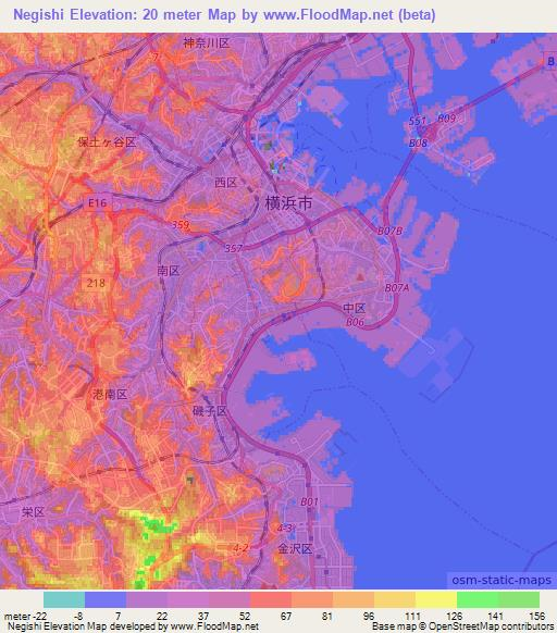 Negishi,Japan Elevation Map