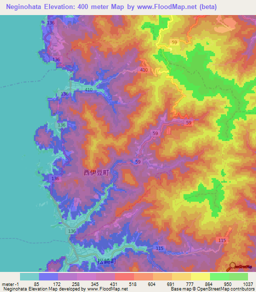Neginohata,Japan Elevation Map