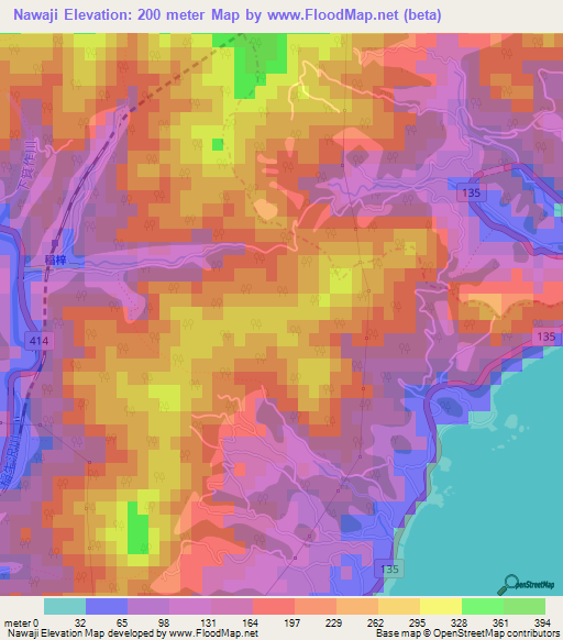 Nawaji,Japan Elevation Map