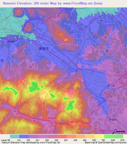 Natsumi,Japan Elevation Map
