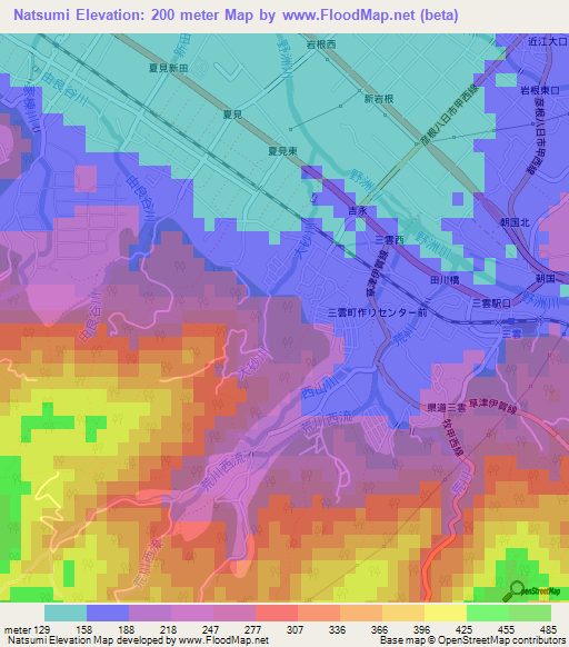Natsumi,Japan Elevation Map