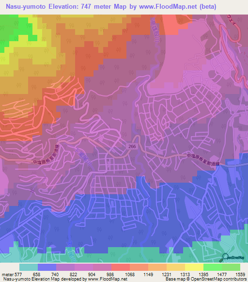 Nasu-yumoto,Japan Elevation Map