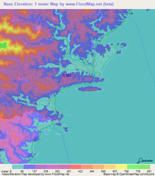Nasa,Japan Elevation Map