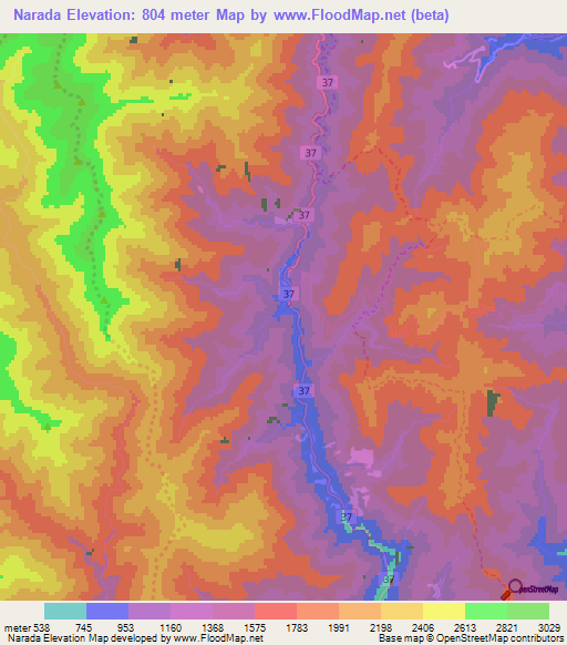 Narada,Japan Elevation Map