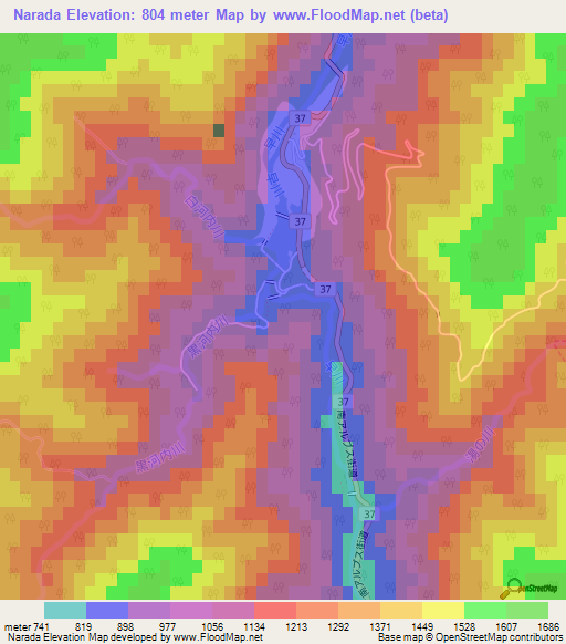Narada,Japan Elevation Map